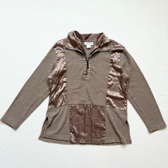 Vintage 90s Adolfo Sport Satin Fleece Quarter Zip Pullover, Size Small - Picture 1 of 6